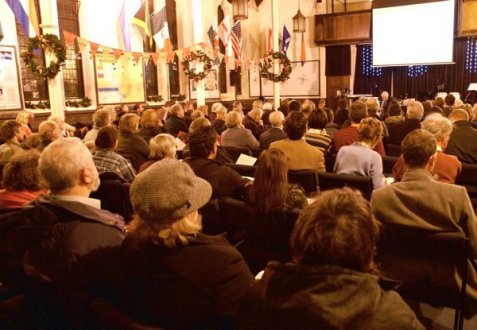 Public meeting held at City Church 7.12.09 to discuss the Grammar School at Leeds plans for the Headingley site                 